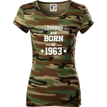 Dámské tričko Legends are born in 1963 - Dámské maskáčové triko - XS ( Hnědý maskáč )