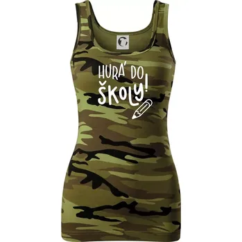 Dámské tričko Hurá do školy! - Dámské Maskáčové tílko - S ( Zelený maskáč )