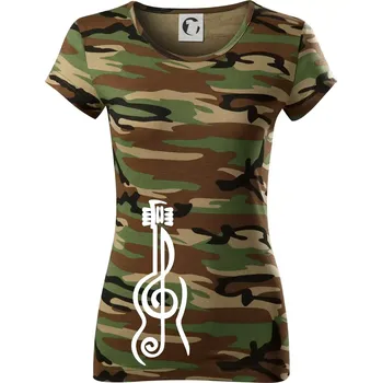 Dámské tričko Houslový klíč kytara - Dámské maskáčové triko - XS ( Hnědý maskáč )