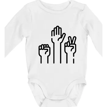 Kojenecký body Kamen nůžky papír ikony - Body kojenecké s dlouhým rukávem - Dlouhý r. do 3 měs ( Bílá )
