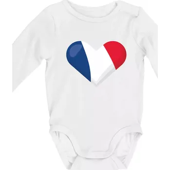 Francouzská vlajka srdce - Body kojenecké s dlouhým rukávem - Dlouhý r. do 3 měs ( Bílá )