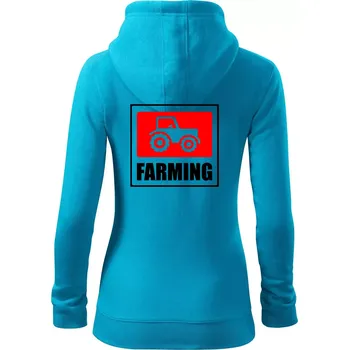 Dámská mikina Farming traktor logo - Dámská mikina trendy zipper s kapucí - 2XL ( Světlý tyrkys )