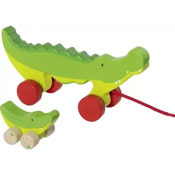 Dřevěná hračka Goki Tahací krokodýl s mládětem