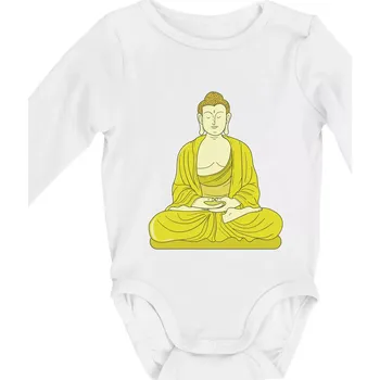 Kojenecké oblečení Budha zelenožlutý - Body kojenecké s dlouhým rukávem - Dlouhý r. do 3 měs ( Bílá )