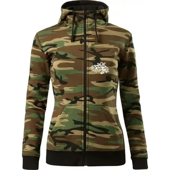 Dámská mikina Rozezlený orel - Dámská mikina trendy zipper s kapucí - XS ( Hnědý maskáč )