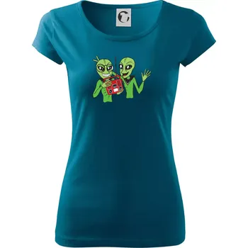 Dámské tričko Ufo a rádio (Pecka design) - Dámské triko Pure - XL ( Petrolejová )
