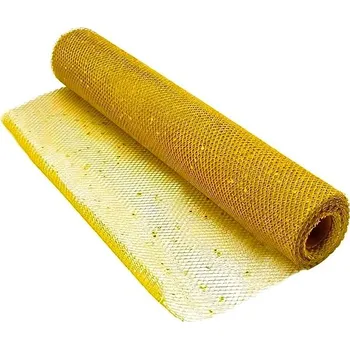 Vánoční dekorace LAALU Vánoční dekorace - role síťoviny se třpytkami, zlatá, 36 cm x 500 cm
