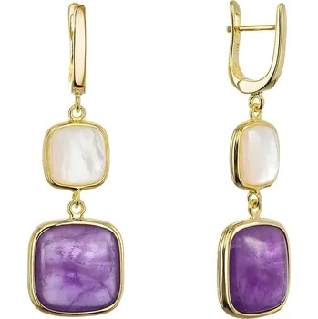 Náušnice EVOLUTION GROUP CZ Pozlacené náušnice s ametystem a bílou perletí - 11742.3