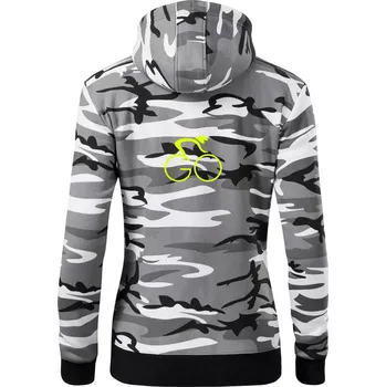 Dámská mikina GO - Fluo cyklista malý - Dámská mikina trendy zipper s kapucí - XS ( Šedý maskáč )