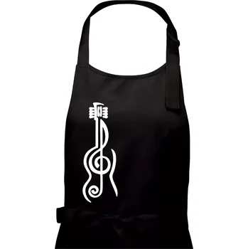 Kuchyňská zástěra Houslový klíč kytara - Pánská zástěra na vaření - Univerzální velikost ( Černá )