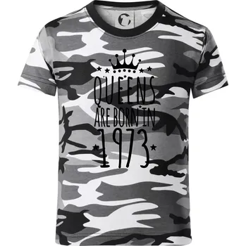 Chlapecké tričko Queens are born in 1973 - Dětské maskáčové triko - 104-110cm / 3-4 roky ( Šedý maskáč )