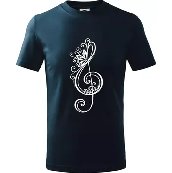 Chlapecké tričko Houslový klíč kytky - Tričko dětské bavlněné - 134 cm/8 let ( Námořní modrá (velmi tmavá - téměř černá) )