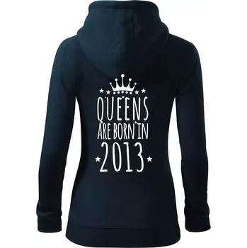 Dámská mikina Queens are born in 2013 - Dámská mikina trendy zipper s kapucí - 2XL ( Námořní modrá (velmi tmavá - téměř černá) )