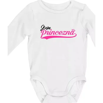 Psací písmo - Jsem Princezna - Body kojenecké s dlouhým rukávem - Dlouhý r. do 3 měs ( Bílá )