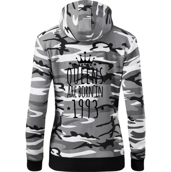 Dámská mikina Queens are born in 1993 - Dámská mikina trendy zipper s kapucí - L ( Šedý maskáč )