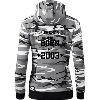 Dámská mikina Legends are born in 2003 - Dámská mikina trendy zipper s kapucí - XS ( Šedý maskáč )