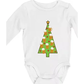 Nic více nepotřebuji - stromeček a pivo (Pecka design) - Body kojenecké s dlouhým rukávem - Dlouhý r. do 3 měs ( Bílá )