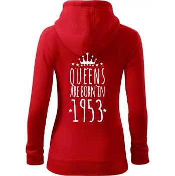 Dámská mikina Queens are born in 1953 - Dámská mikina trendy zipper s kapucí - S ( Červená )