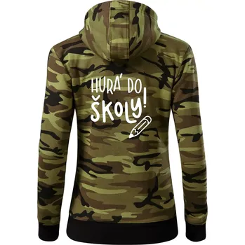 Dámská mikina Hurá do školy! - Dámská mikina trendy zipper s kapucí - S ( Zelený maskáč )