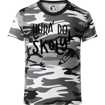 Hurá do školy! - Dětské maskáčové triko - 146 cm/10 let ( Šedý maskáč )