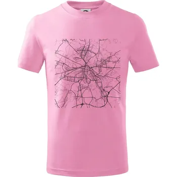 Mapy měst černobílé Plzeň - Tričko dětské bavlněné - 134 cm/8 let ( Růžová )