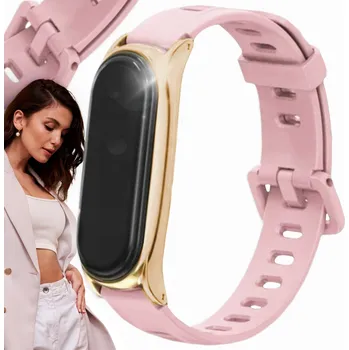 Řemínek na hodinky Řemínek ChronSmarta pro chytrý náramek Xiaomi Mi Band 7 pudrově růžový s rámečkem