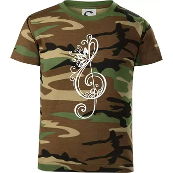 Houslový klíč kytky - Dětské maskáčové triko - 134 cm/8 let ( Hnědý maskáč )