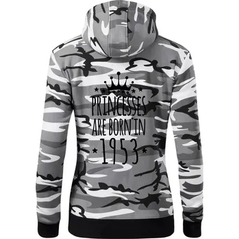 Dámská mikina Princesses are born in 1953 - Dámská mikina trendy zipper s kapucí - XL ( Šedý maskáč )