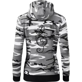 Dámská mikina Houslový klíč kytky - Dámská mikina trendy zipper s kapucí - XL ( Šedý maskáč )