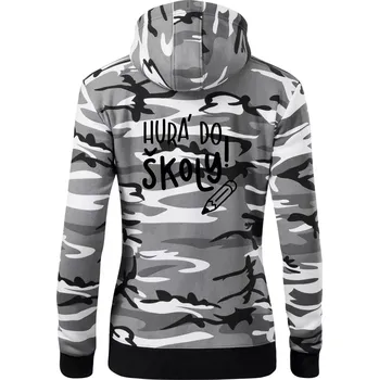 Dámská mikina Hurá do školy! - Dámská mikina trendy zipper s kapucí - S ( Šedý maskáč )