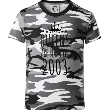 Chlapecké oblečení Queens are born in 2003 - Dětské maskáčové triko - 104-110cm / 3-4 roky ( Šedý maskáč )