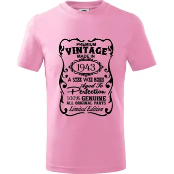 Vintage Etiketa - 1943 - Tričko dětské bavlněné - 104-110cm / 3-4 roky ( Růžová )