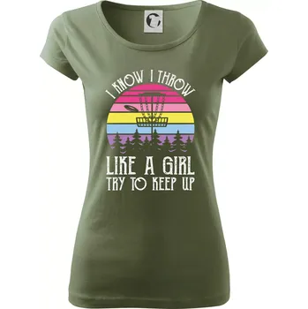 Dámské tričko Disc golf i know i throw - Dámské triko Pure - M ( Khaki )
