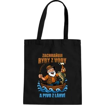 Žertovný předmět Zachraňuji ryby z vody a pivo z láhví v2 - taška s potiskem- Tričkový.cz