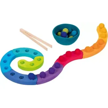 Dřevěná hračka Třídění vlněných míčků - Spirála
