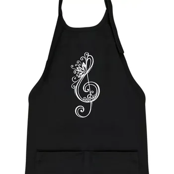 Kuchyňská zástěra Houslový klíč kytky - Dětská zástěra na vaření - Univerzální velikost ( Černá )