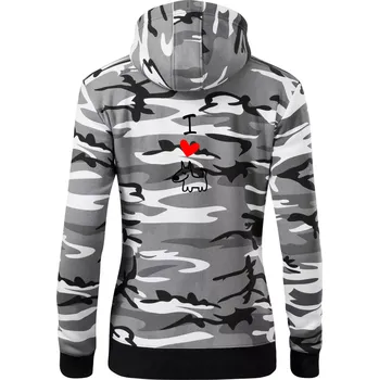 Dámská mikina I love dogs - Dámská mikina trendy zipper s kapucí - S ( Šedý maskáč )