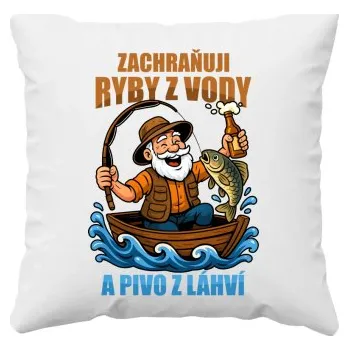 Žertovný předmět Zachraňuji ryby z vody a pivo z láhví v2 - polštář s potiskem- Tričkový.cz