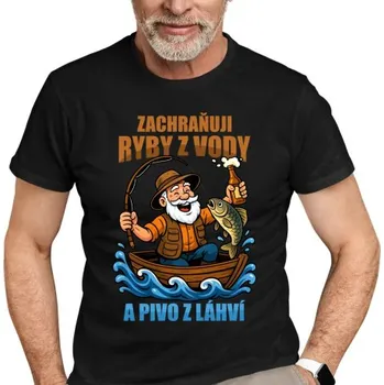 Žertovný předmět Zachraňuji ryby z vody a pivo z láhví v2 - pánské tričko s potiskem- Tričkový.cz