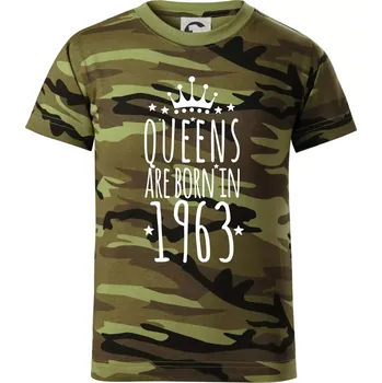Chlapecké oblečení Queens are born in 1963 - Dětské maskáčové triko - 146 cm/10 let ( Zelený maskáč )