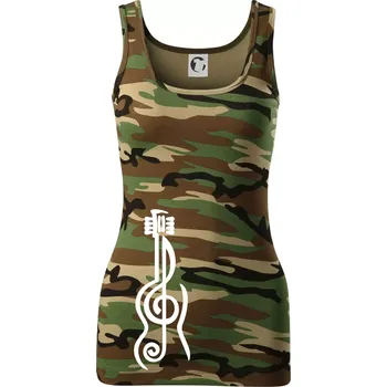 Dámské tričko Houslový klíč kytara - Dámské Maskáčové tílko - M ( Hnědý maskáč )