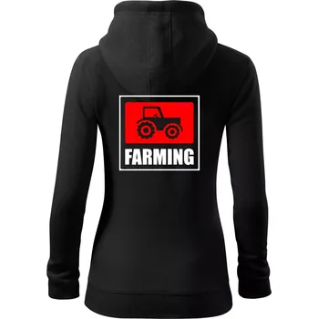 Dámská mikina Farming traktor logo - Dámská mikina trendy zipper s kapucí - XS ( Černá )