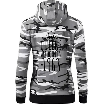 Dámská mikina Queens are born in 1963 - Dámská mikina trendy zipper s kapucí - S ( Šedý maskáč )