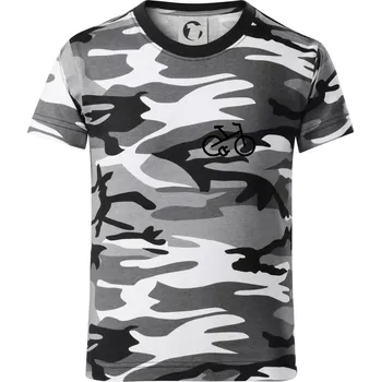 Chlapecké oblečení Obrázek kola na prsu ebike - Dětské maskáčové triko - 104-110cm / 3-4 roky ( Šedý maskáč )