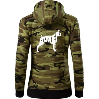 Dámská mikina Boxer nápis v těle - Dámská mikina trendy zipper s kapucí - XS ( Zelený maskáč )