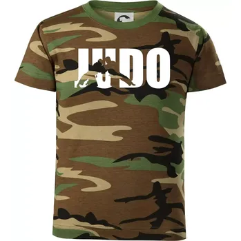 Judo - Nápis - Dětské maskáčové triko - 134 cm/8 let ( Hnědý maskáč )