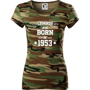 Dámské tričko Legends are born in 1953 - Dámské maskáčové triko - XL ( Hnědý maskáč )