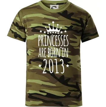 Princesses are born in 2013 - Dětské maskáčové triko - 146 cm/10 let ( Zelený maskáč )