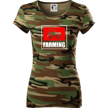 Farming traktor logo - Dámské maskáčové triko - S ( Hnědý maskáč )