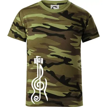 Houslový klíč kytara - Dětské maskáčové triko - 146 cm/10 let ( Zelený maskáč )